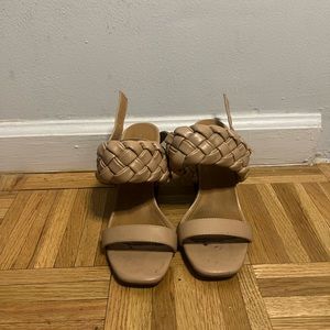 Tan braided strap buckle wedges - Size 7